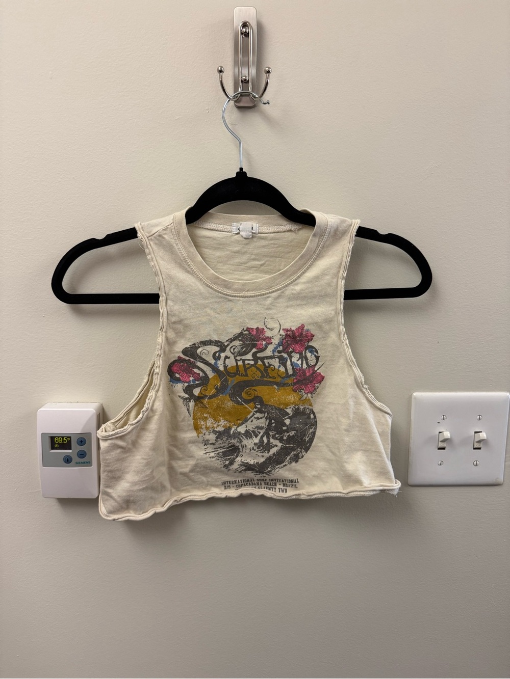 cream cropped tank top with graphic